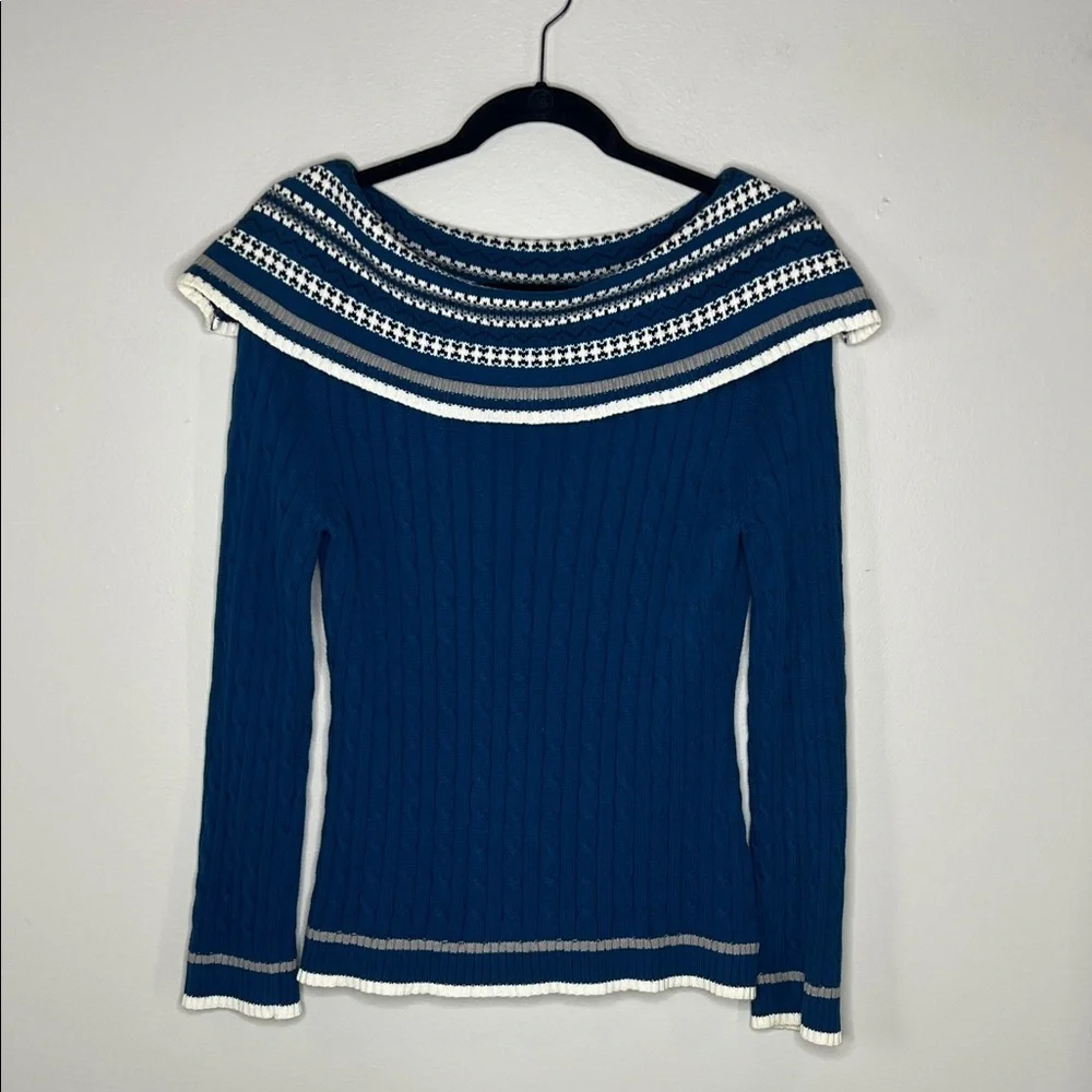 Gitano Contour Cable Knit Off shoulder Blue Sweater size Medium